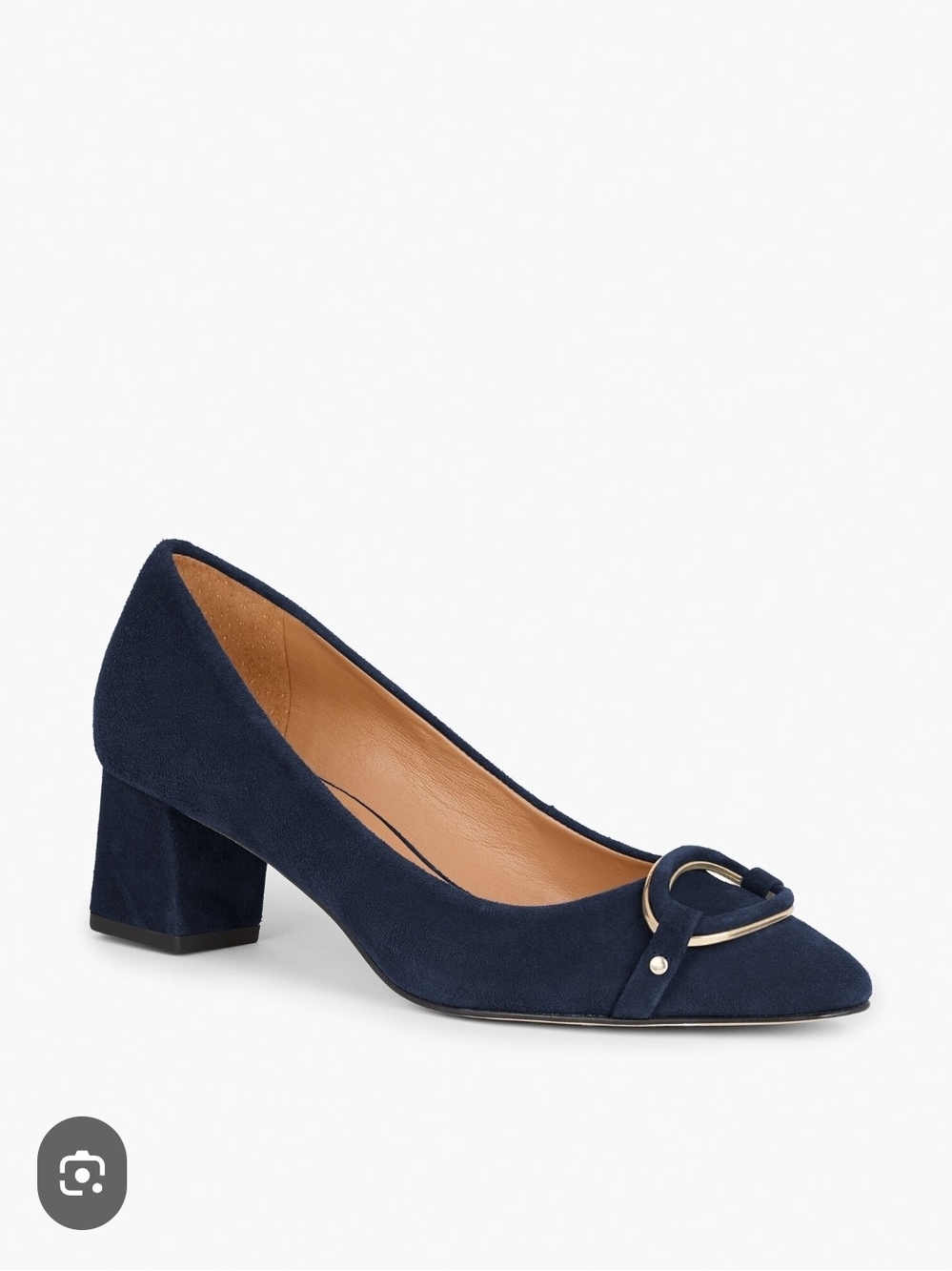 Talbots Indigo Navy Suede Block Heel Pump with Decorative Ring